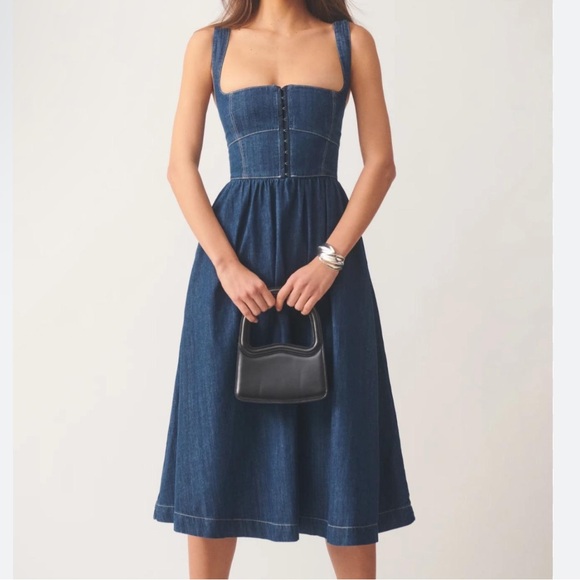 Reformation Dark Blue Denim Midi Dress - Picture 1 of 3